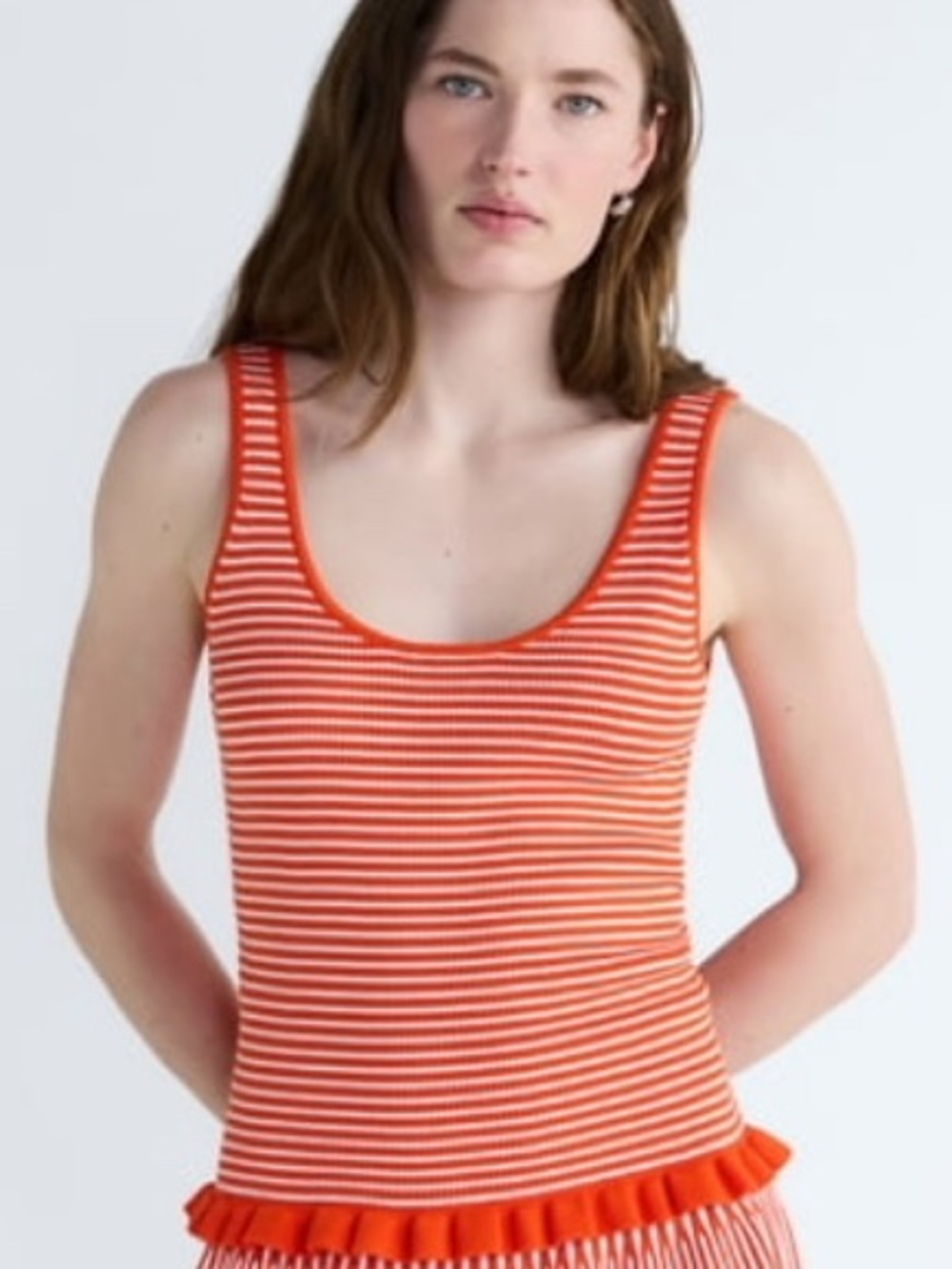 Striped‎ Scoop Ruffle-Hem Tank Top in Orange